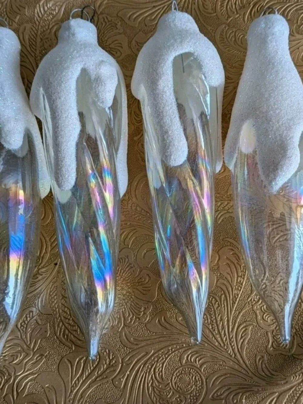 4 Vintage Hand Blown Glass Christmas Ornament Snow Topped #2